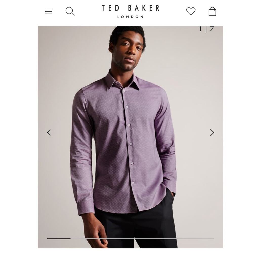 Ted Baker London Men Burgundy Striped Button Down Shirt Long Sleeve Size 4 Med